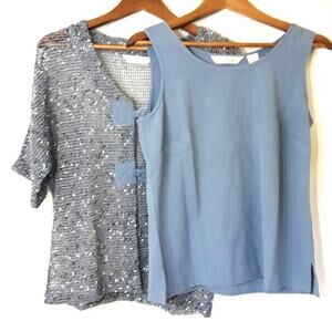 Draper's & Damon's Womens Size S Blue Beachy Fishnet Fairy Cardigan 2 Piece Set